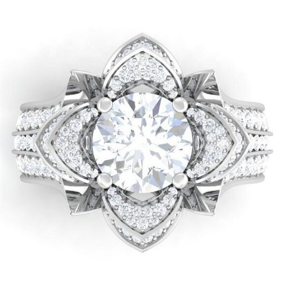 ✨Fashionable 925 Silver Plated Rose Flower Shaped CZ Ring, MARR9405 - Picture 1 of 3